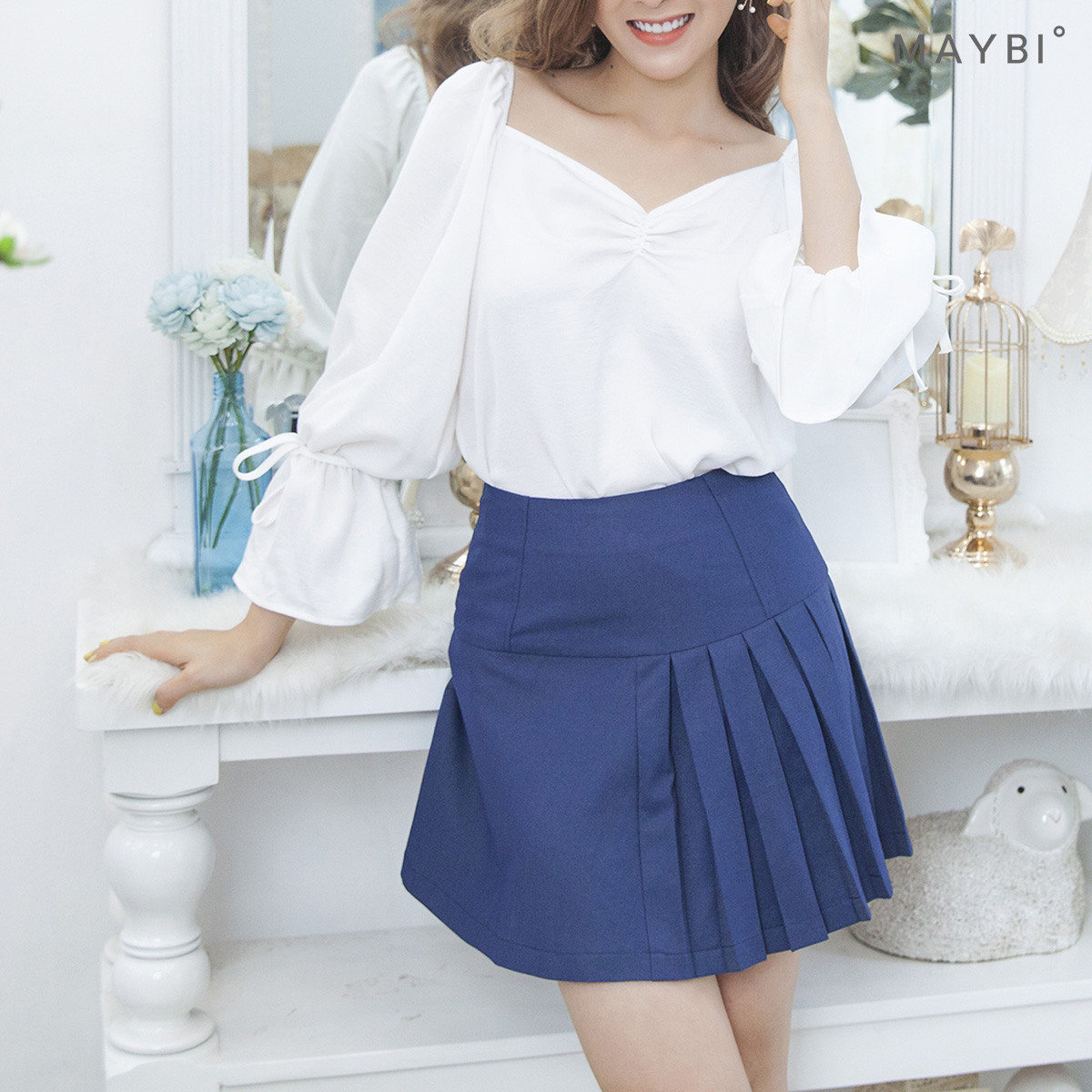 MAYBI - Chân váy A phối xếp li One-side pleated skirt with flat pocket