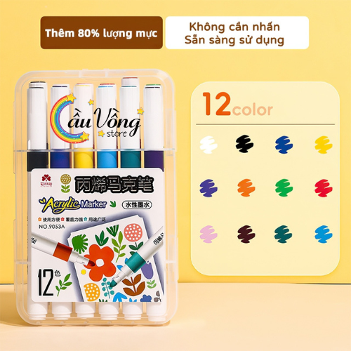 Bút Sơn Acrylic Marker THÊM 80% MỰC - 12/24/36/48/64 Màu Tô Trên Mọi Chất Liệu DIY Vẽ Giày Vải Chai Lọ