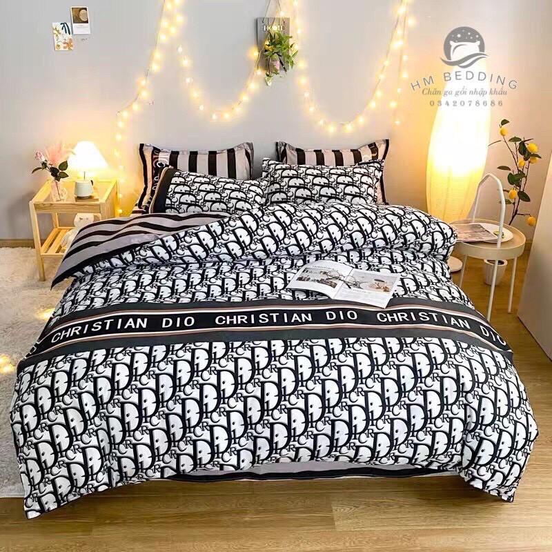Bộ chăn ga gối Cotton Poly M2T bedding Kẻ Hàn Quốc, vỏ chăn mền, drap gường và 2 vỏ gối