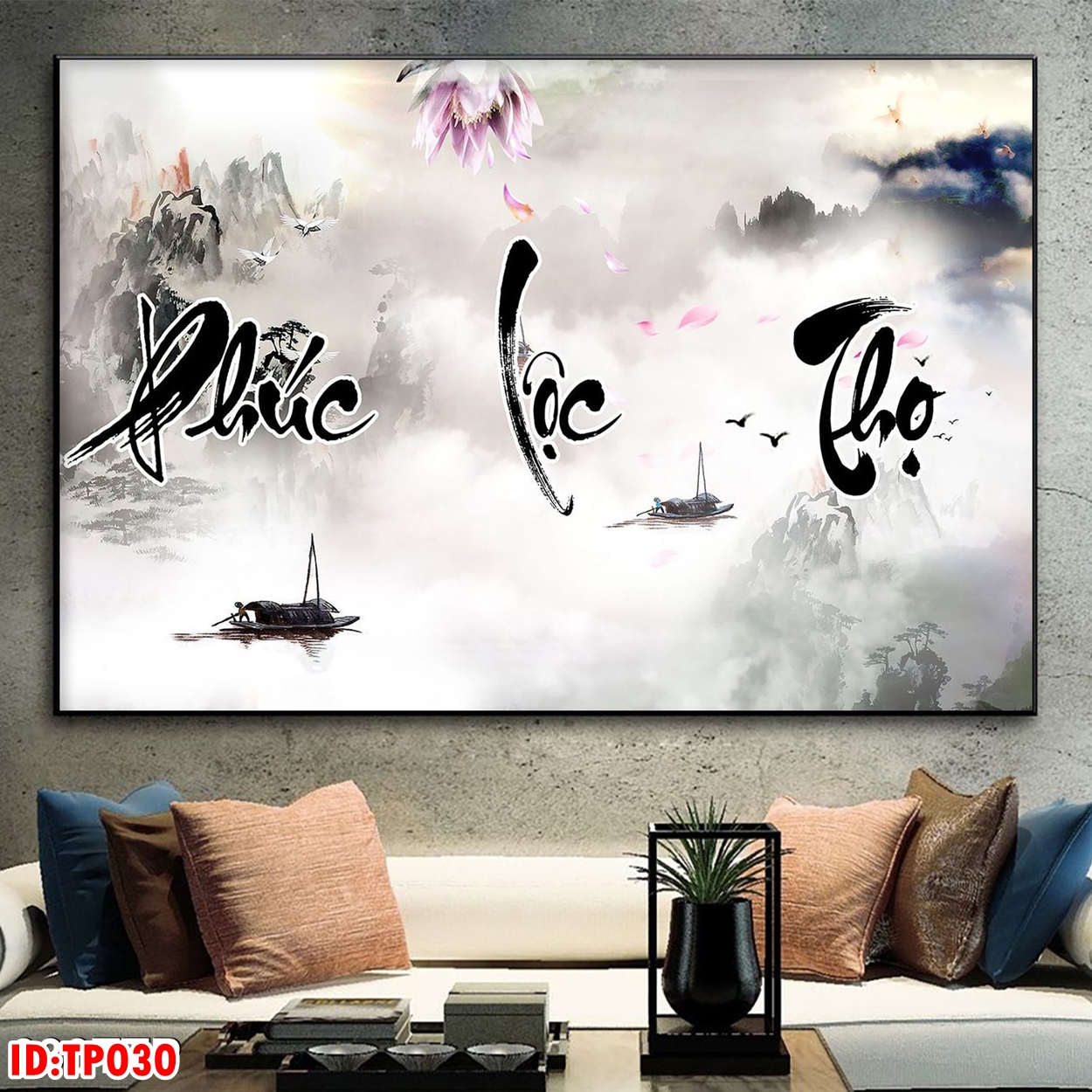 Tranh thư pháp chữ PHÚC LỘC THỌ trang trí phòng khách treo tường TẶNG KÈM ĐINH TREO TP017