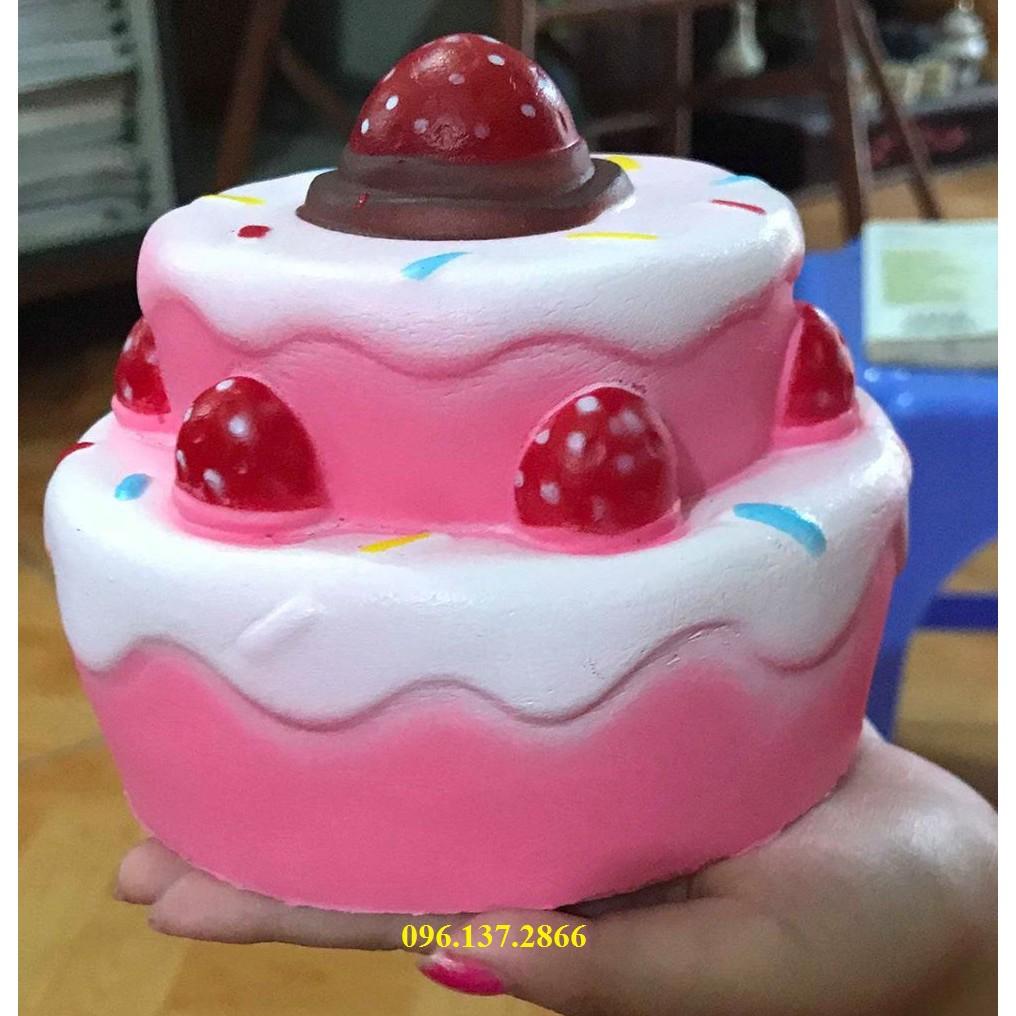 ĐỒ CHƠI SQUISHY BÁNH KEM SINH NHẬT 2 TẦNG 1 DÂU đáng yêu hết cỡ