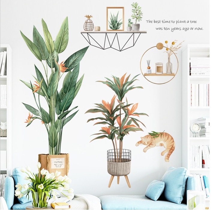 Decal dán tường trang trí-Vườn cây-Hoa thiên điểu
