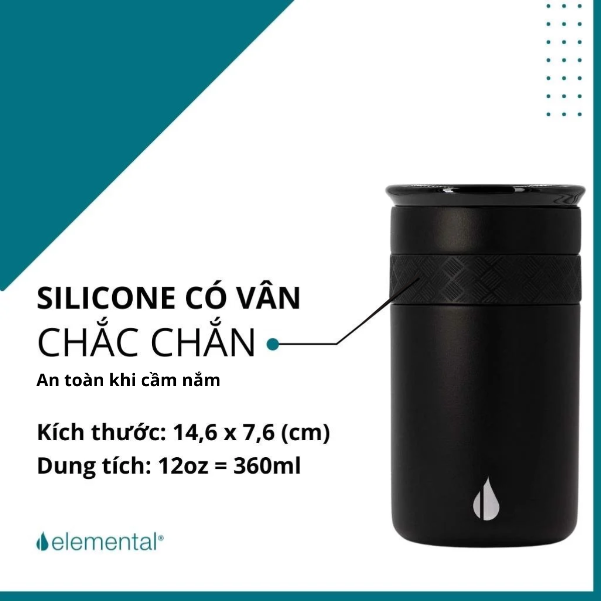 Hình ảnh LY GIỮ NHIỆT ELEMENTAL MÀU ĐEN (360ML), ĐẠT CHUẨN FDA HOA KỲ, THÉP 304 KHÔNG GỈ, GIỮ NÓNG LẠNH