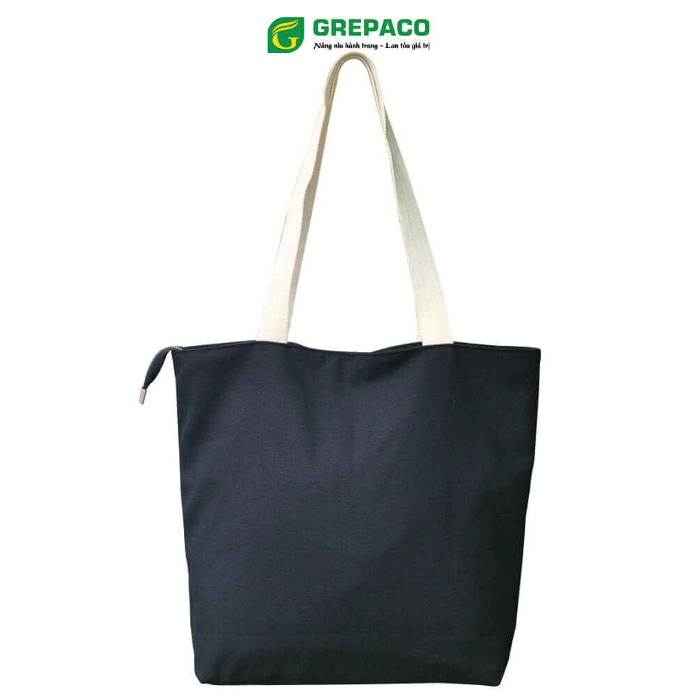 Túi Tote Xách Nữ Grepaco Vải Bố Canvas Cao Cấp Màu Đen Đẹp Đeo Chéo Vai Có Khóa Kéo Nhiều Ngăn Dùng Đi Học, Làm Công Sở, Du Lịch Phong Cách Thời Trang Hàn Quốc - Tặng Túi Đựng Mỹ Phẩm