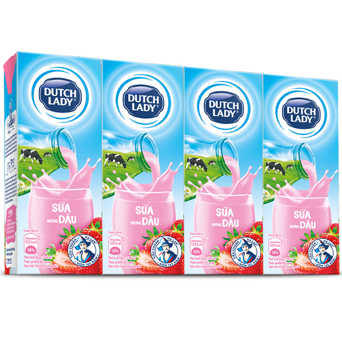 Thùng 48 Hộp Sữa Uống Tiệt Trùng Dutch Lady Cô Gái Hà Lan Dâu (48 x 180ml)