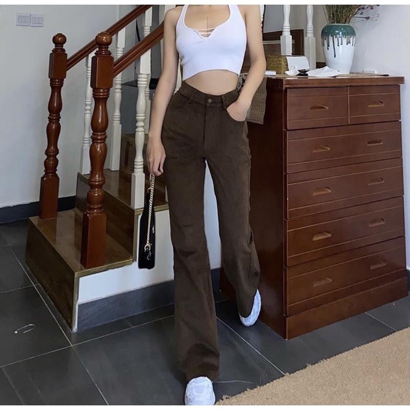 Quần jean loe Flare Pants nâu bò trendy