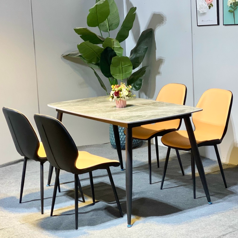 Bộ bàn ăn mặt đá carmic bóng kết hợp ghế Nordic 2 màu