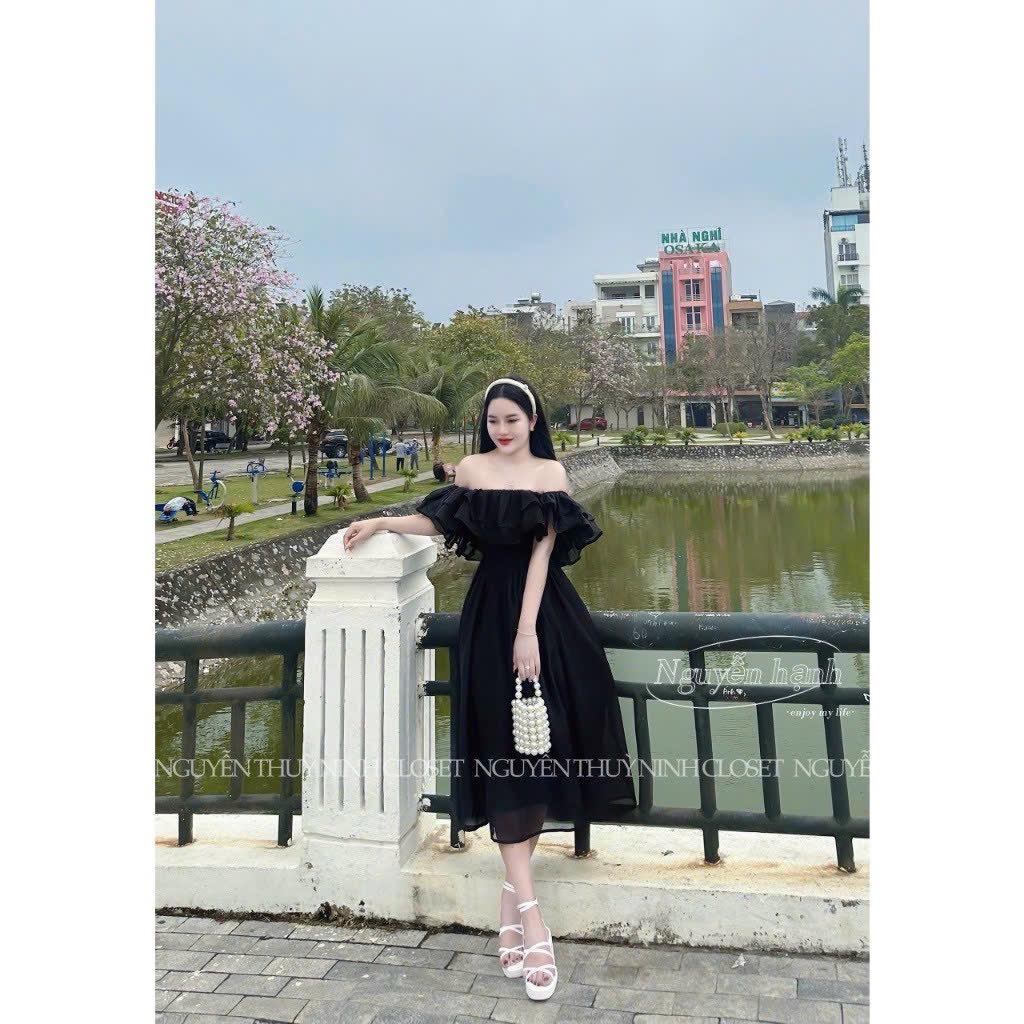Váy đầm nữ dáng xòe phối bèo ngực chất voan tơ 2 lớp cao cấp kiểu dáng trẻ trung