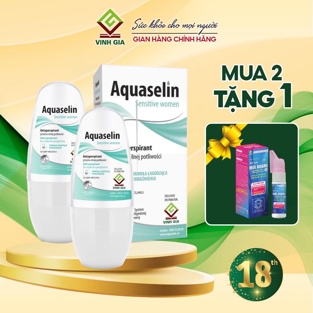 Combo 2 Lăn Khử Mùi AQUASELIN Sensitive Women Không Gây Thâm Nách, Ố Vàng Áo - 50ml