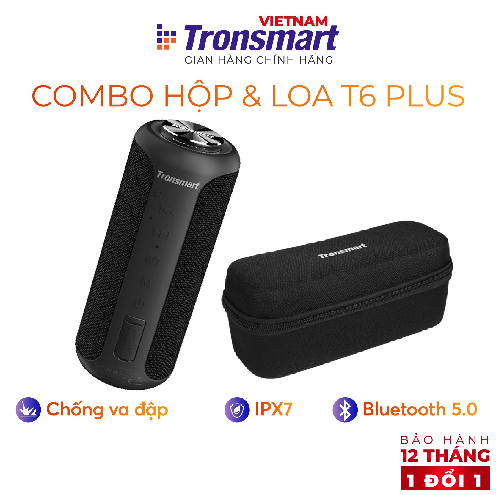 COMBO Loa Tronsmart T6 Plus và hộp đựng chống shock - Công suất 40W - Chống nước IPX6 Ghép đôi TWS - Hàng chính hãng