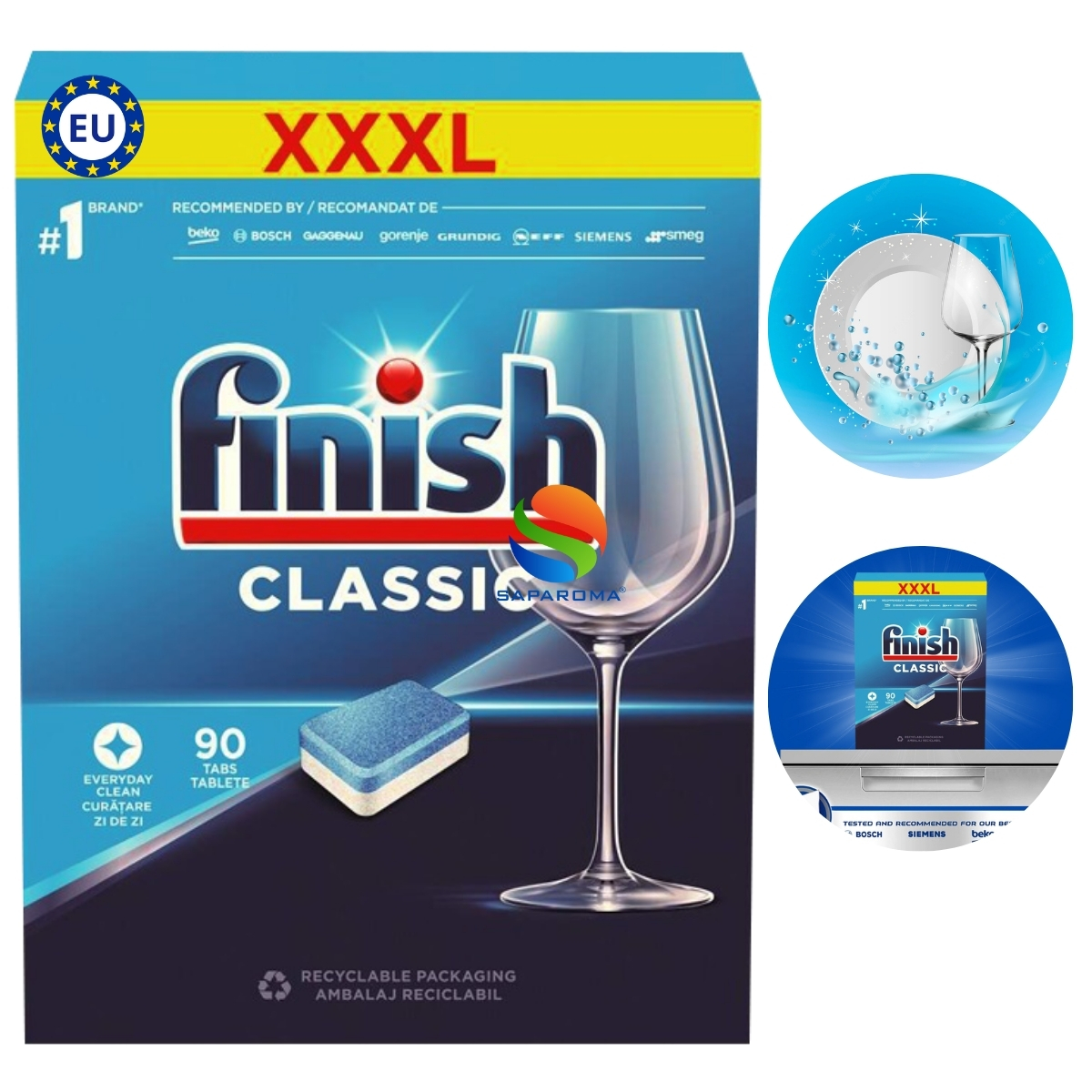 Viên rửa bát Finish Classic 90 viên, viên rửa cao cấp chuyên dùng cho máy rửa bát, nhập khẩu chính hãng