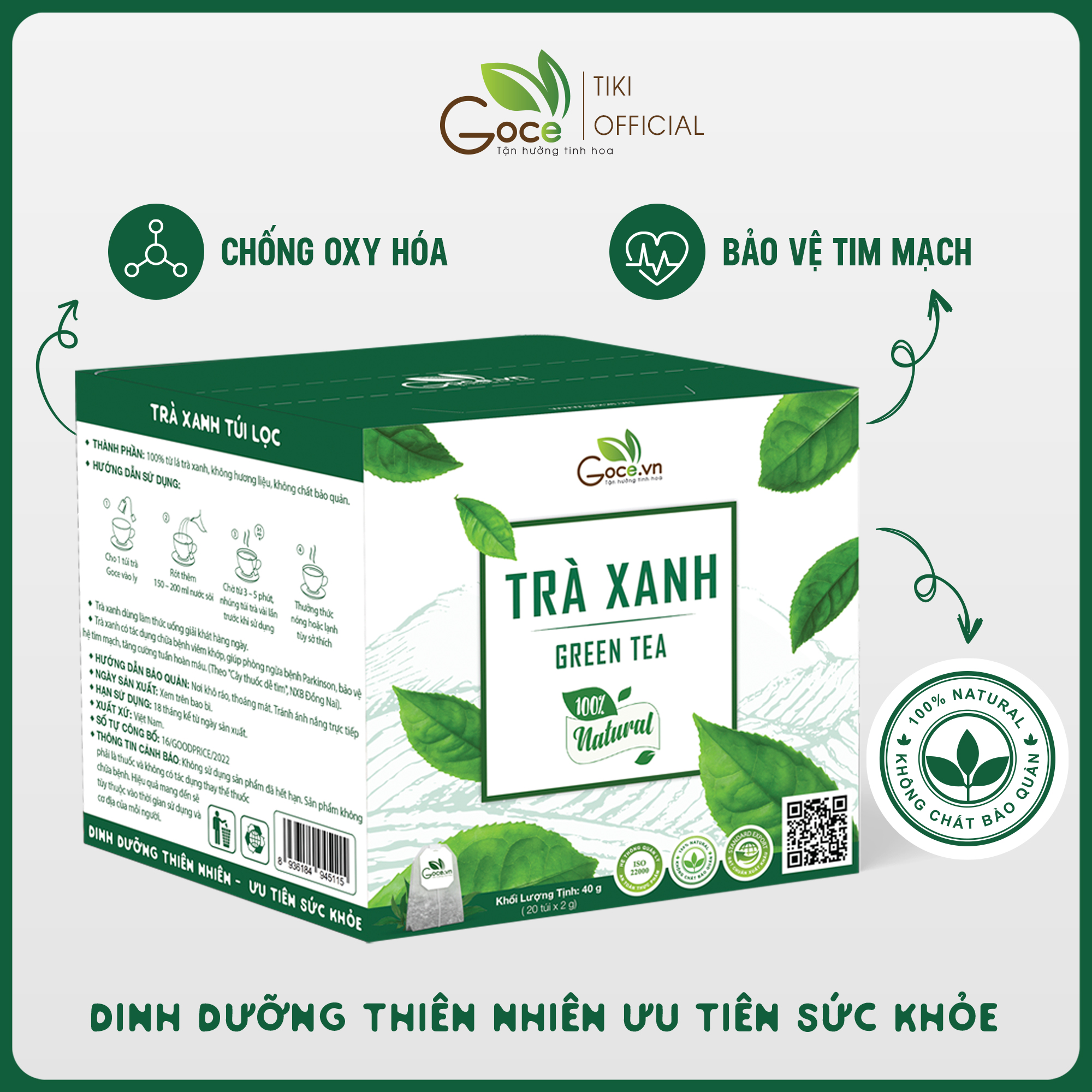 Trà xanh túi lọc Goce - Bảo vệ tim mạch, chống oxy hóa