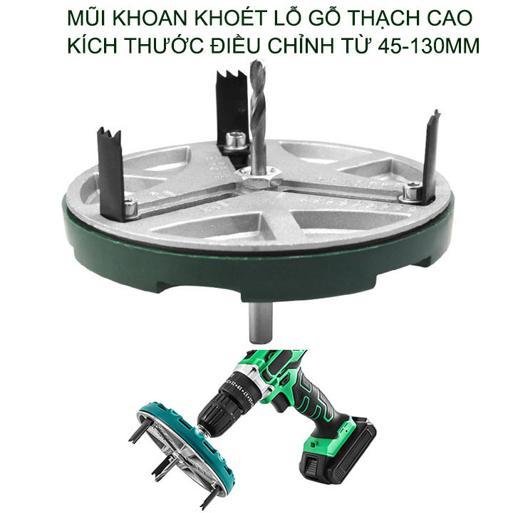 Mũi khoan khoét lỗ trần thạch cao, gỗ, nhựa đa năng kích thước điều chỉnh từ 45-130mm