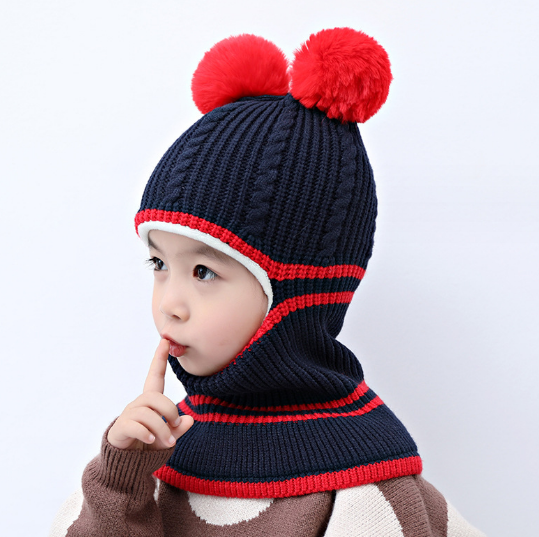 Mũ len liền khăn cao cấp cho bé trai và bé gái, nón len quả bông mẫu mới
