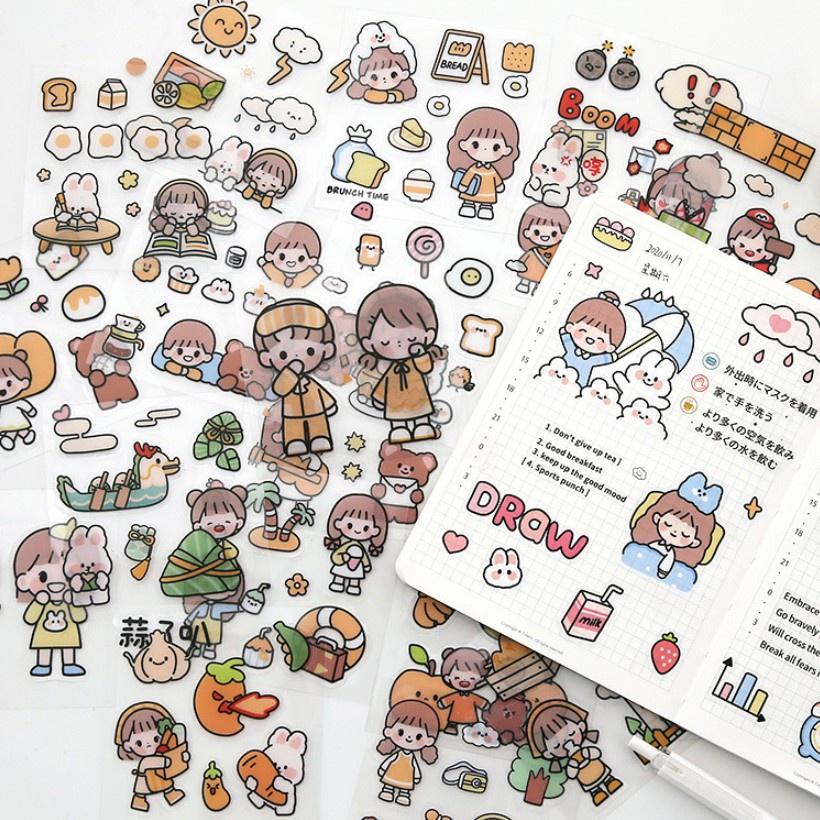 Set 10 tấm sticker dễ thương dán trang trí sổ tay, laptop, ốp điện thoại...