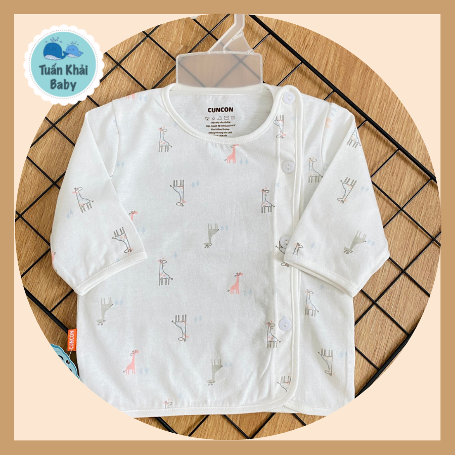 Áo sơ sinh cotton cao cấp CUNCON | Mẫu Tay Dài Họa Tiết Cài Lệch | Size 1,2,3 cho bé sơ sinh - 9kg