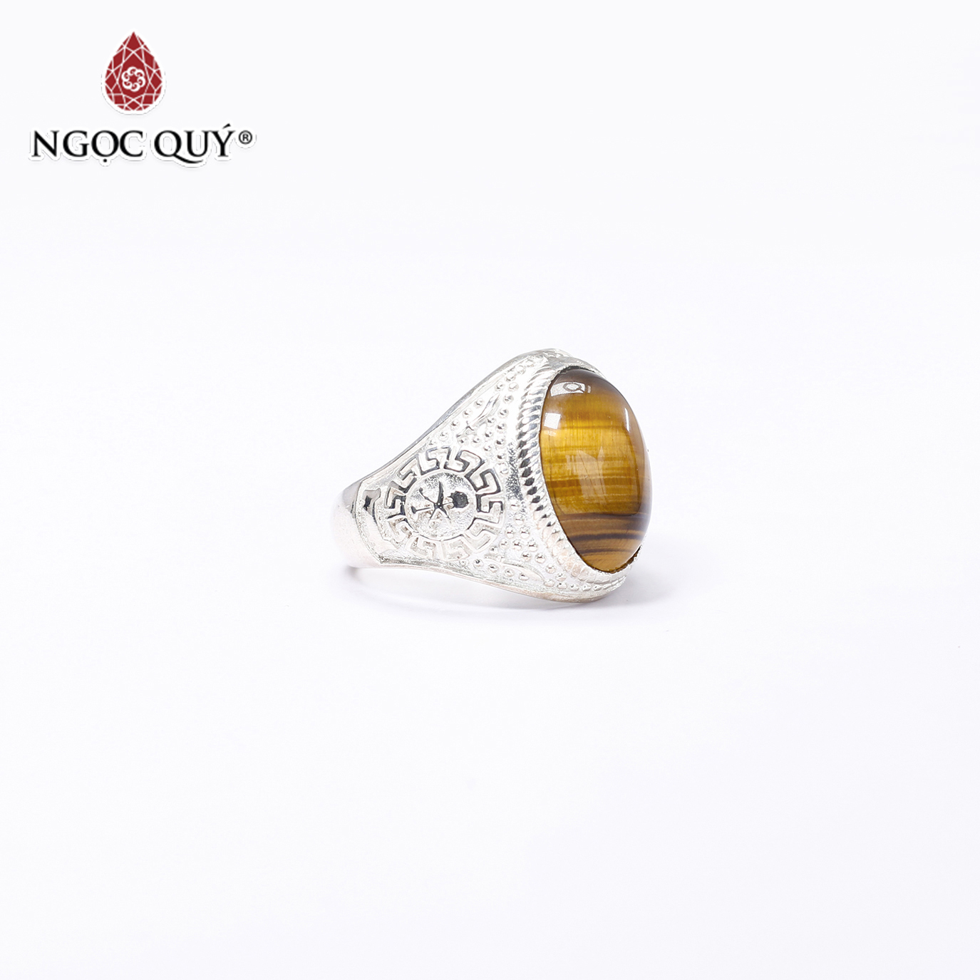 Nhẫn bạc nam mắt đá thạch anh mắt hổ ni19 mệnh thổ, kim - Ngọc Quý Gemstones