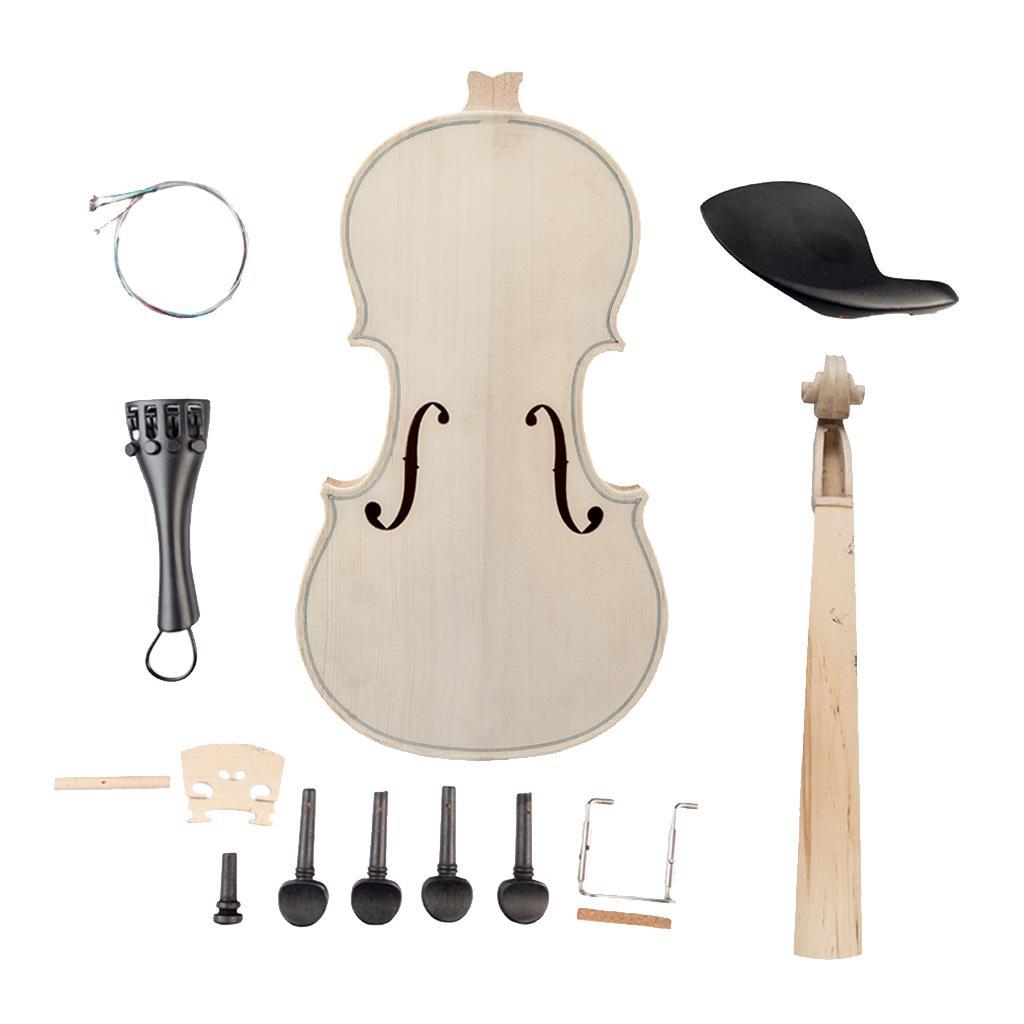 Wood Unfinished Violin Body Headstock Neck Chin Rest Tailpiece Peg Set