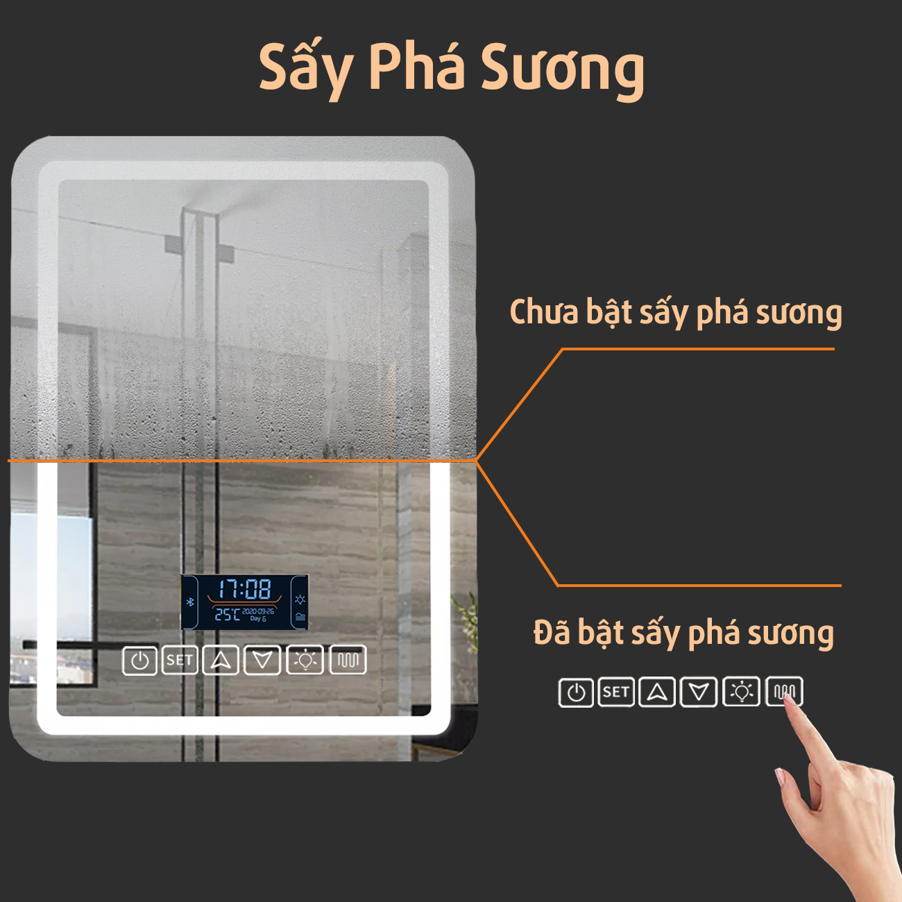 Gương Đèn LED Chữ Nhật Cảm Ứng Thông Minh Treo Tường Nhà Tắm, Phòng Ngủ Legaxi