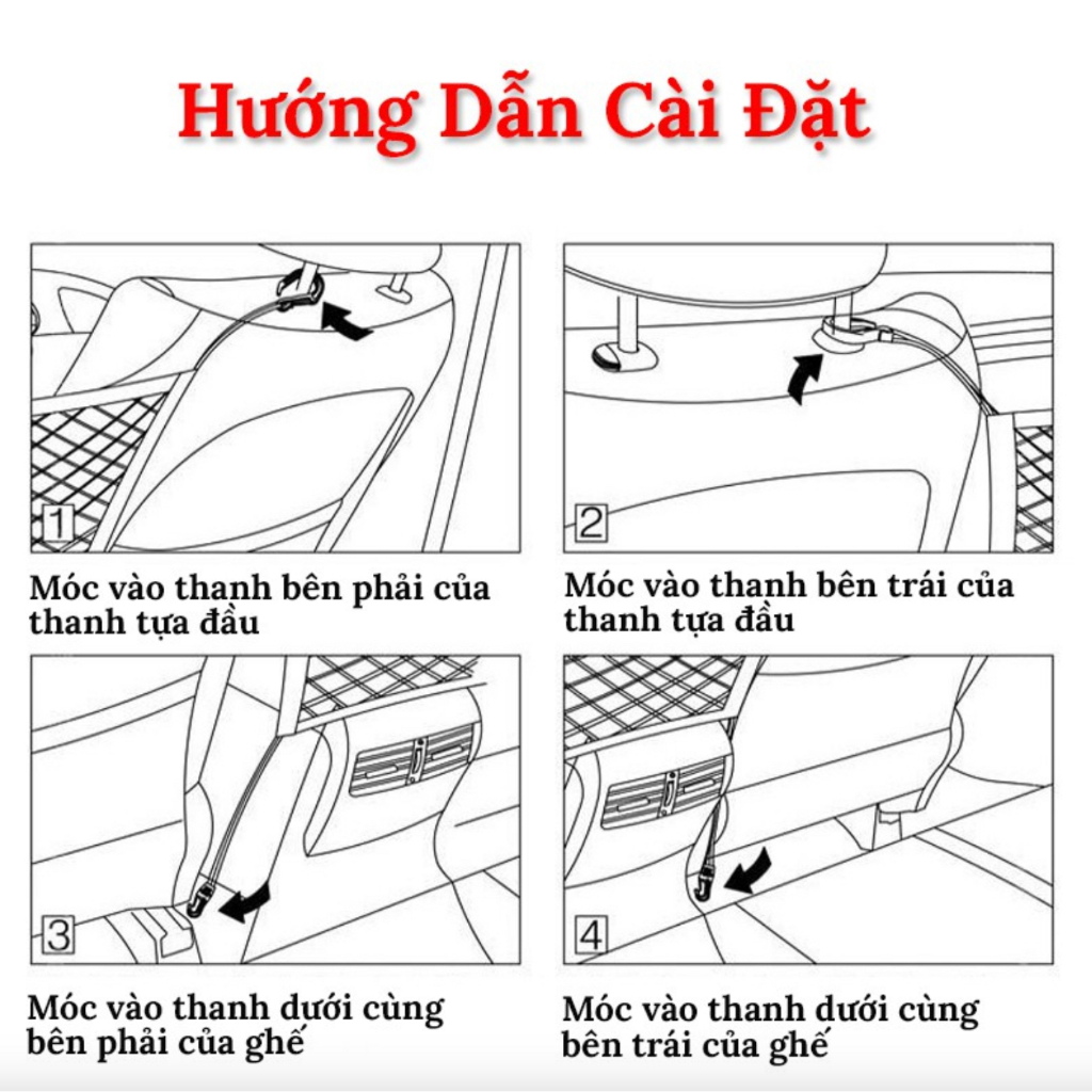 Túi Lưới Đựng Đồ Đàn Hồi Gắn Ghế Ô Tô | Túi Lưới Đàn Hồi Gắn Lưng Ghế Ô Tô An Toàn, Tiện Lợi, Giúp Sắp Xếp Đồ Gọn Gàng