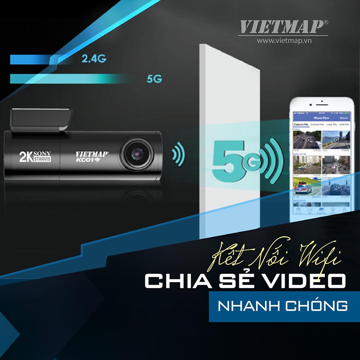 Camera Hành Trình Ô Tô Ghi Hình Trước &amp; Sau Tích Hợp Thẻ Nhớ 32GB VIETMAP KC01 - Hàng Chính Hãng