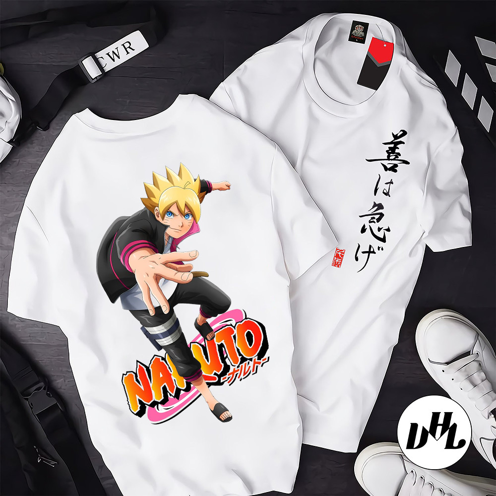 Áo thun trắng Anime, Manga Naruto chạy, Unisex Nam Nữ có Size áo từ 25-95kg