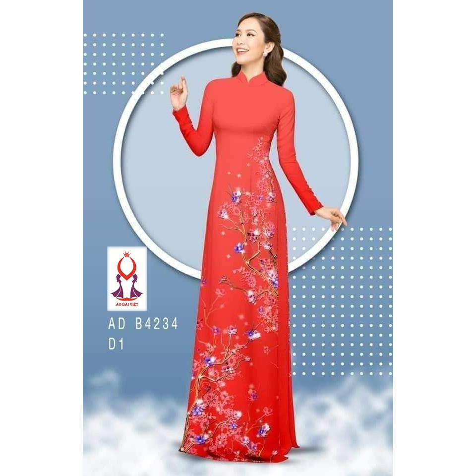 VẢI ÁO DÀI NGUYÊN BỘ CHẤT TƠ Ý, TẰM Ý IN CÀNH ĐÀO SÁC XUÂN - 4234