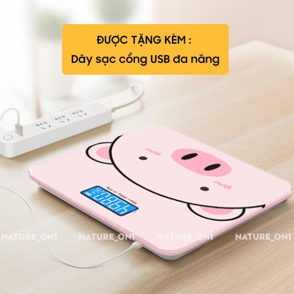 Cân điện tử sức khỏe sạc pin hình heo hồng xinh xắn, mặt kính chịu lực tối đa 200kg, bảo hành 12 tháng