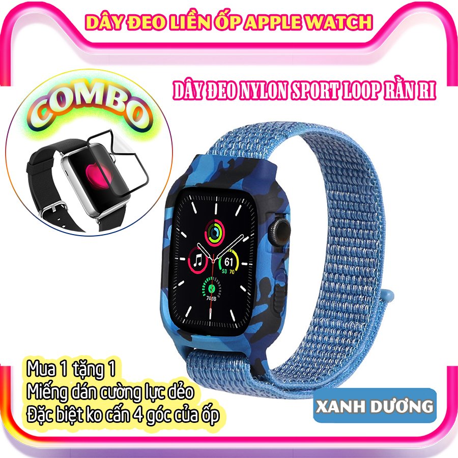 Mua Dây Đeo Dành Cho Apple Watch Tặng Miếng Dán Cường Lực Apple Watch Series 6/5/4/3/2/1 - Dây đeo dành cho Apple Watch Sport Loop Nylon liền ốp silicon rằn ri size 38/40/42/44mm - đủ màu