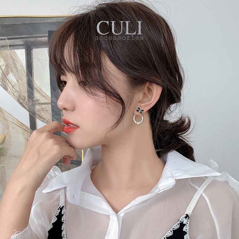 Khuyên tai dáng dài hình nơ kết đá xinh xắn, style Hàn Quốc HT613 - Culi accessories