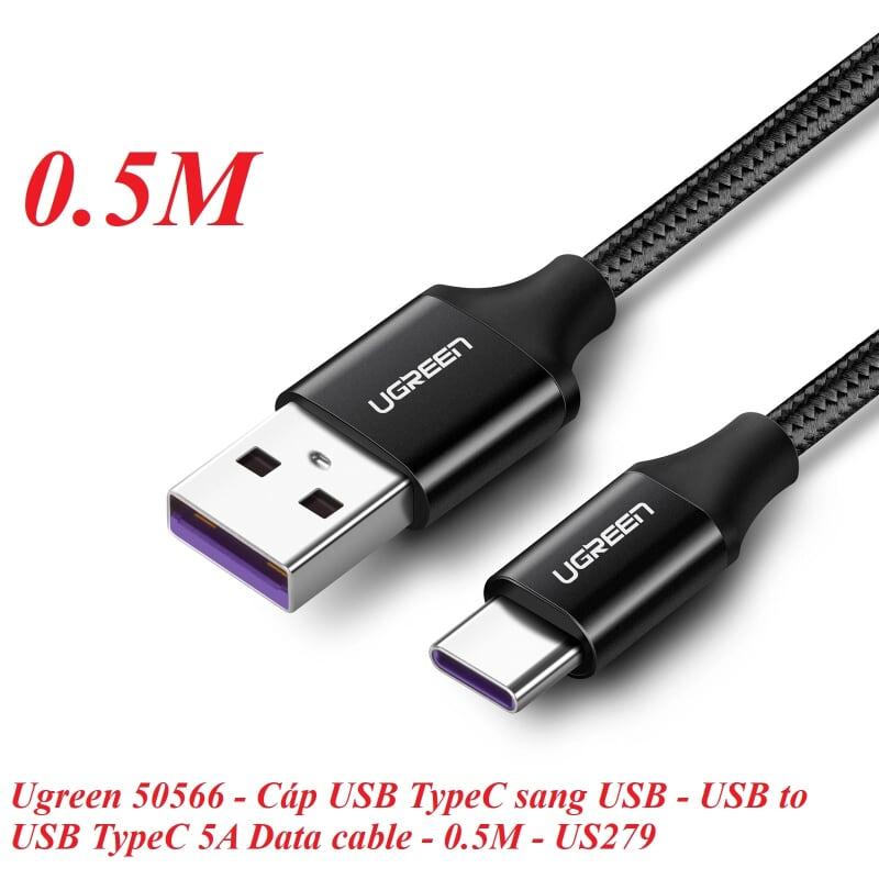 Ugreen UG50566US279TK 0.5M 5A Cáp dữ liệu USB Type-C sang USB 2.0 màu đen - HÀNG CHÍNH HÃNG