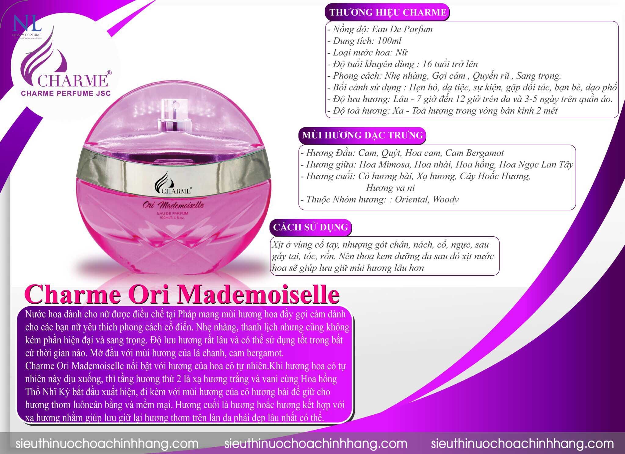 Nước Hoa Nữ Charme Ori Mademoiselle 100ml Chính Hãng