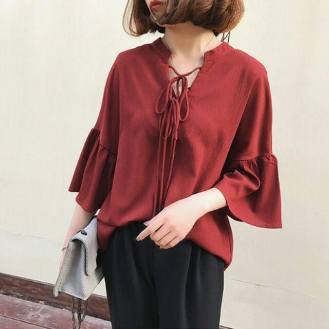 Áo nữ vintage áo bánh bèo áo nữ cổ chữ V
