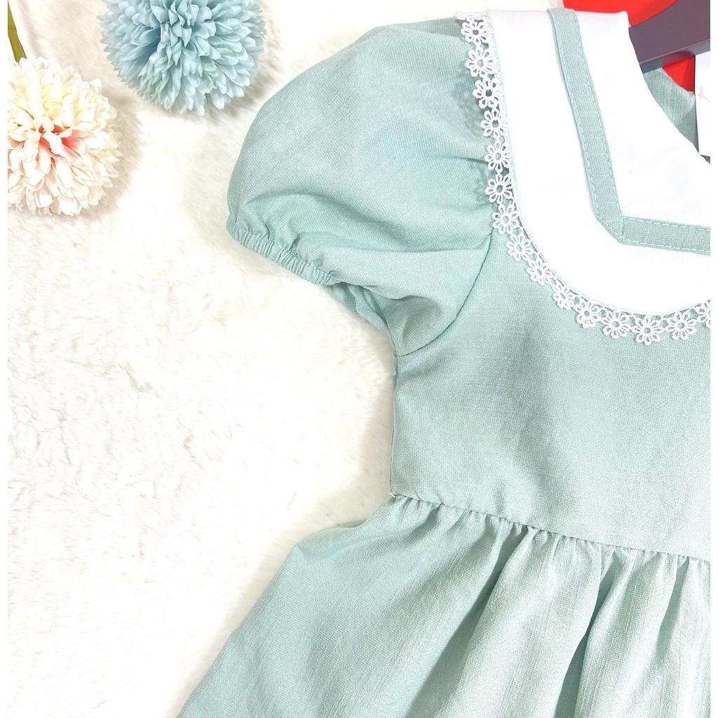 Đầm bé gái,váy trẻ em vải Linen cao cấp cổ sen phối ren siêu yêu ,BITIKIDS size 1 đến 8 tuổi.