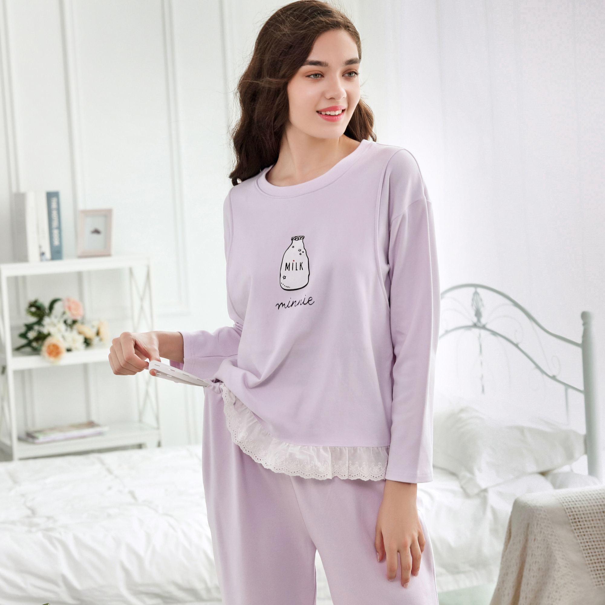 Bộ Quần Áo Sau Sinh Cho Bé Bú Cao Cấp 100% Cotton Thu Đông, Hàng Đẹp Cao Cấp, Dệt Kim 2 Lớp Dày Dặn, Mềm Mịn, Thoáng Khí, Thấm hút mồ hôi, Thiết kế mở áo 2 bên cho bé bú kín đáo và tiện lợi, Dây điều chỉnh kích cỡ vòng bụng, Mã KH04