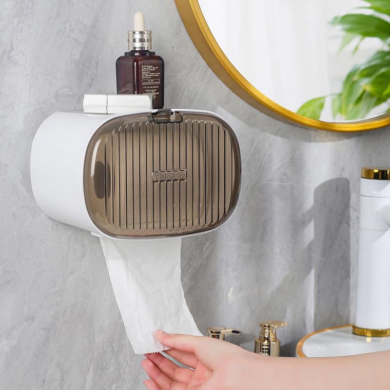 Hộp đựng giấy vệ sinh treo tường phòng tắm vệ sinh tự dính không đục lỗ trong suốt (TM11)