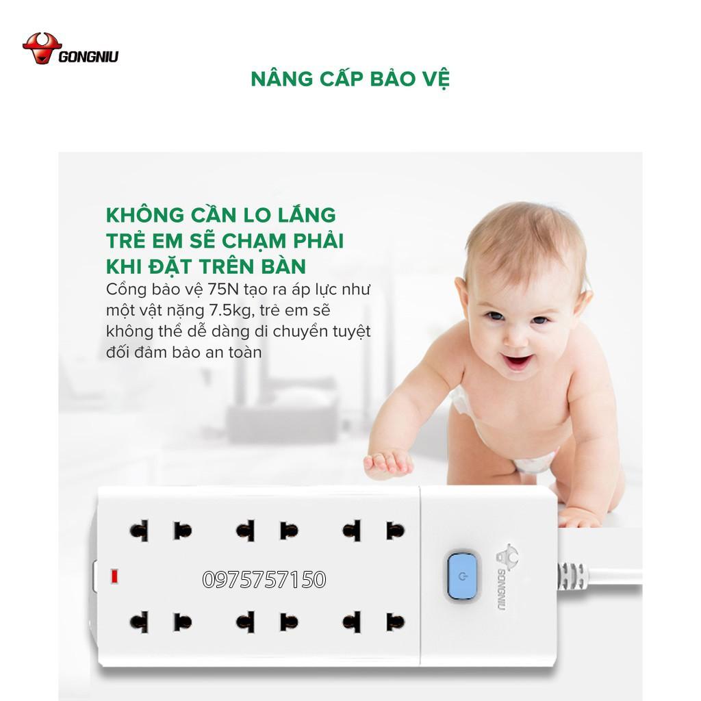 Ổ cắm điện an toàn cao cấp GONGNIU, ổ cắm điện đa năng 6 ổ 1 công tắc có dây 5m, bảo hành chính hãng 3 năm 1 đổi 1