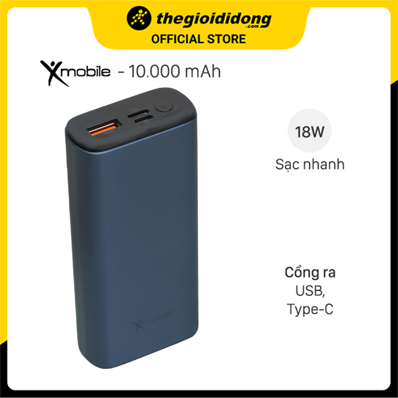 Pin sạc dự phòng Polymer 10.000 mAh Type C PD QC3.0 X-mobile PowerSlim PJ JP213 - Hàng chính hãng