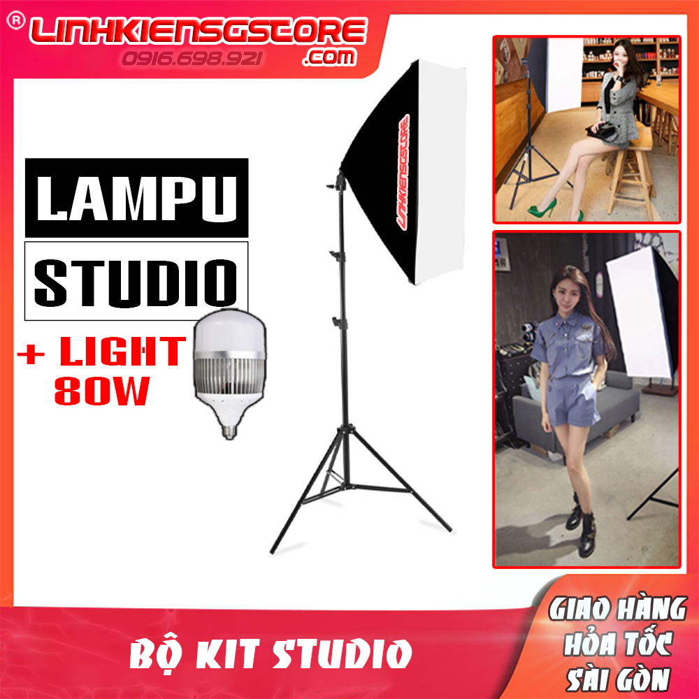 Bộ Kit Trợ Sáng Studio Soft Box 50x70cm chân 2m Kèm Bóng Đèn Led 80w Live Stream Quay Video Làm Vlogs..