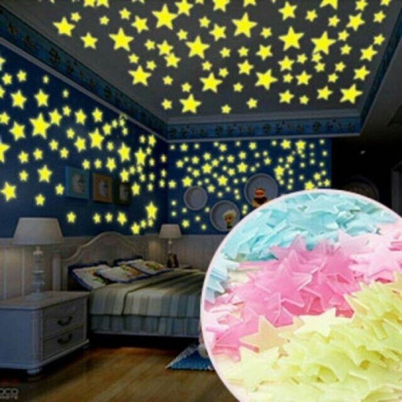 100 ngôi sao phát sáng dán tường nhiều màu