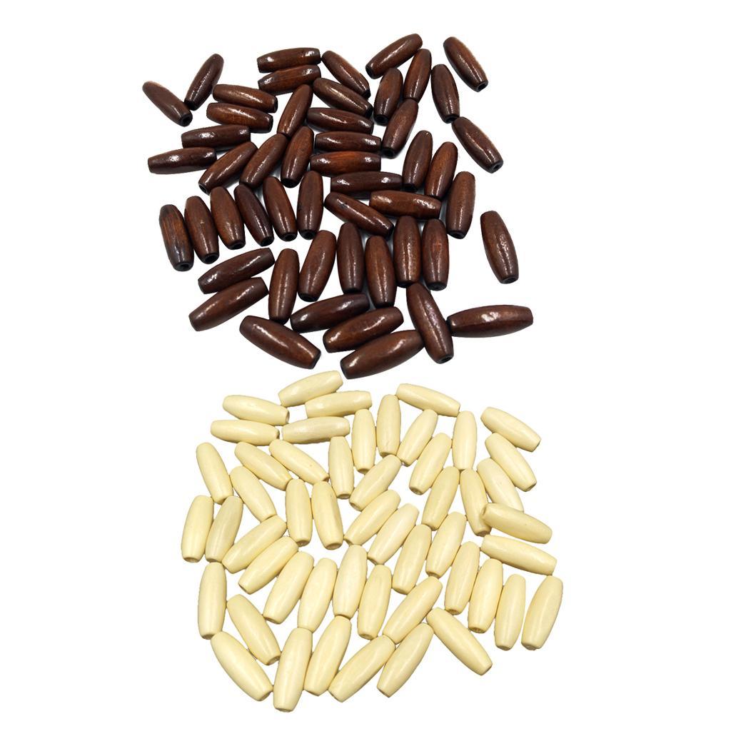 100 Pieces Mixed Art Wood Oval Loose Beads Wood Tube Bead Wooden Beads for DIY Jewelry Making Bracelet Charms Home Decoration Crafting Beads Dark brown and Beige
