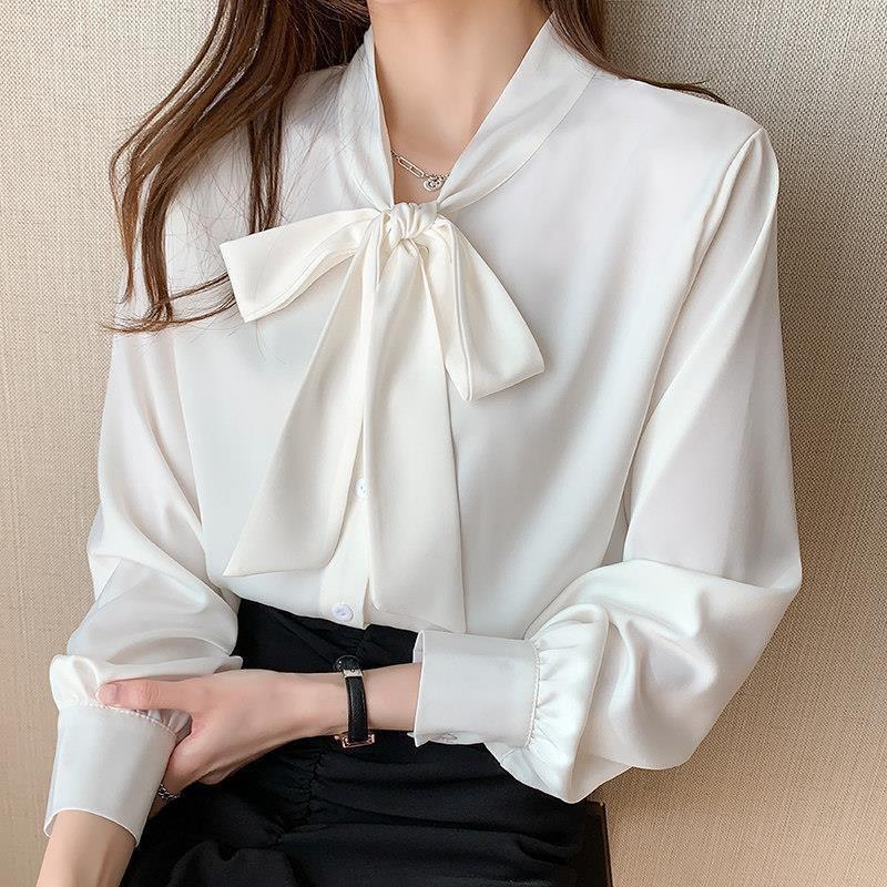 Áo Sơ Mi Nữ Kiểu Công Sở Đẹp YURITA Tay Dài Cổ Thắt Nơ Tay Chất Lụa Cao Cấp From Rộng Kiểu Dáng Hàn Quốc Ulzzang Vintage