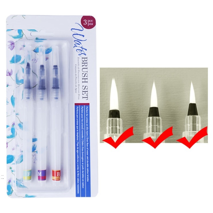 Cọ vẽ màu nước water brush set 3 size F/M/B, bút ngậm nước dùng cho màu nén vẽ tranh cao cấp