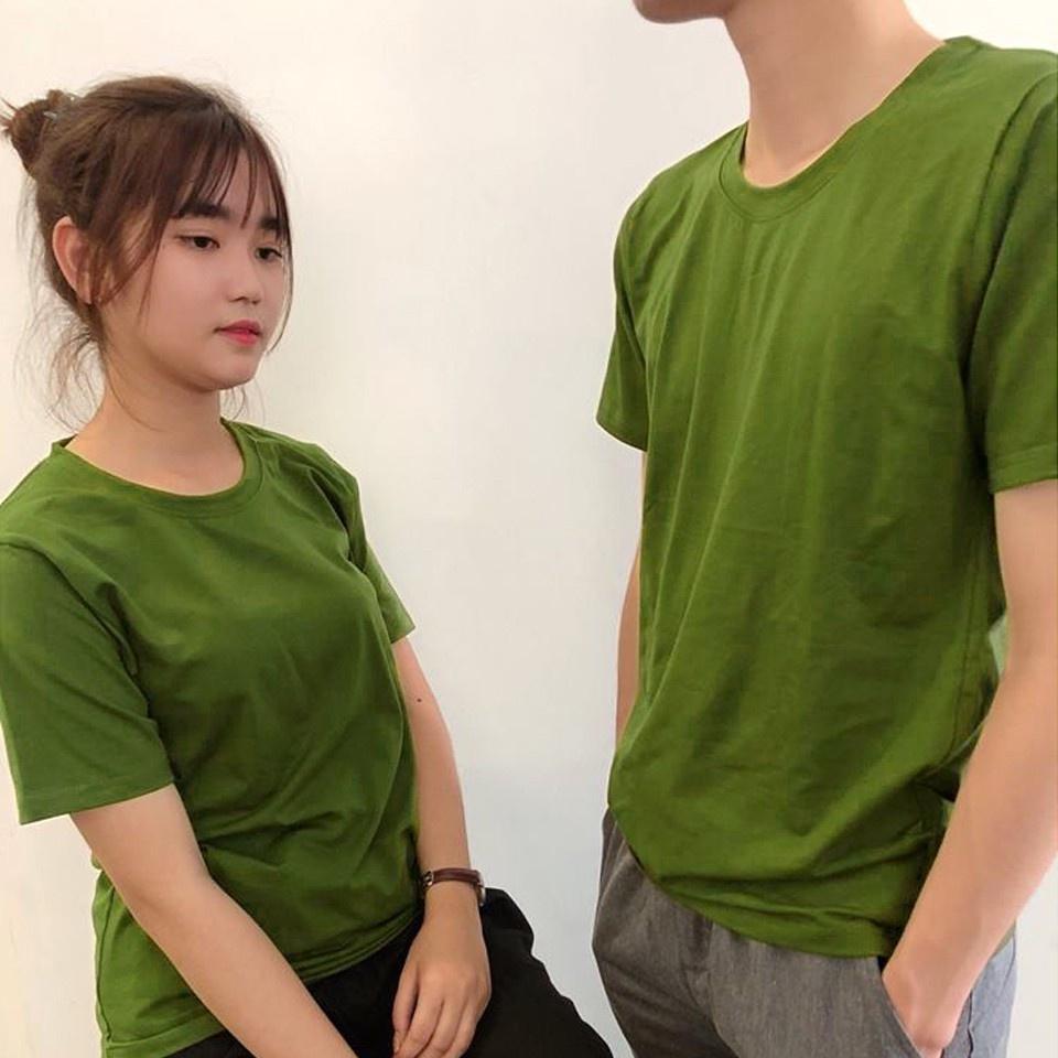Áo Thun Trơn️Hình Thật 100%️Màu Xanh Rêu vải Dày Mịn Không Xù Lông