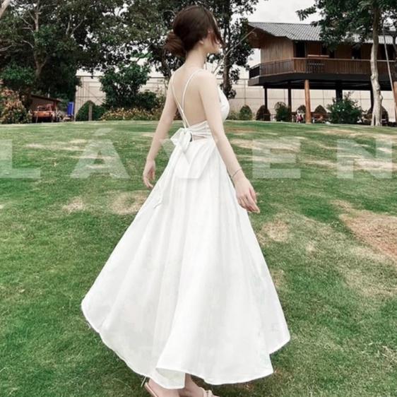 Đầm maxi đi biển dã ngoại,đầm maxi NoBrand dáng xòe thiết kế 2 dây hở lưng sang chảnh Thời Trang
