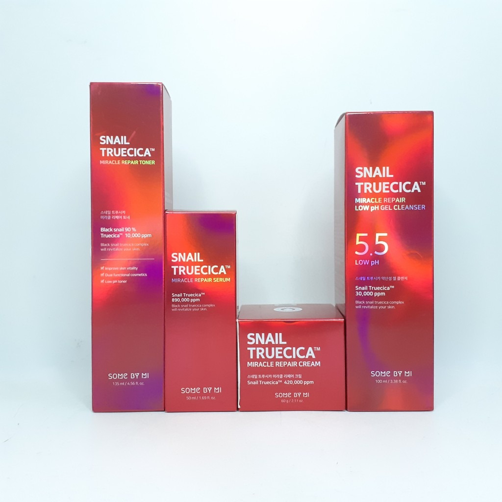 Bộ 4 Sản Phẩm Dưỡng Phục Hồi Da, Cải Thiện Sẹo Lõm Some By Mi Snail Truecica Miracle Repair + Tặng 1 Mặt Nạ Sexylook
