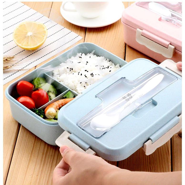 Hộp Cơm Lúa Mạch 3 Ngăn Tiện Lợi - Hộp Cơm Trưa Văn Phòng Picnic Dễ Dàng Sử Dụng