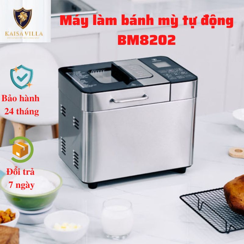 Máy Làm Bánh Mì Tự Động 18 Chức Năng Kaisa Villa BM8202 Tuỳ Chọn Kích Cỡ Bánh, Làm Bánh, Làm Kem, Nướng, Giã Đông, Trộn Bột, Thương Hiệu Thuỵ Sỹ - Hàng chính hãng