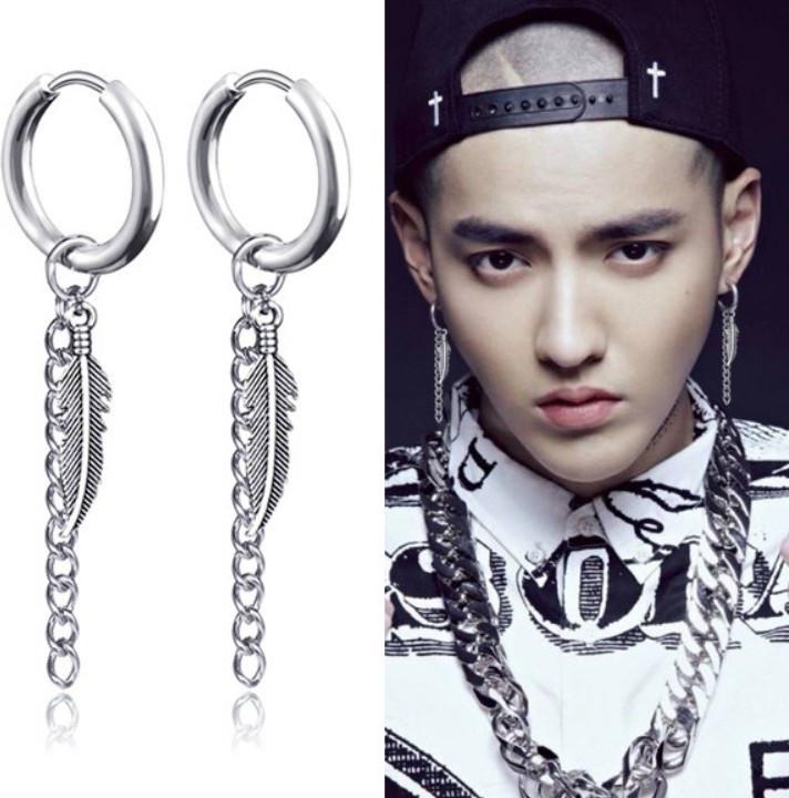 Bông Tai Nam KPOP Tòn Ten Chất Liệu Thép Titan Ko Đen TT 1558 - 1 Cặp