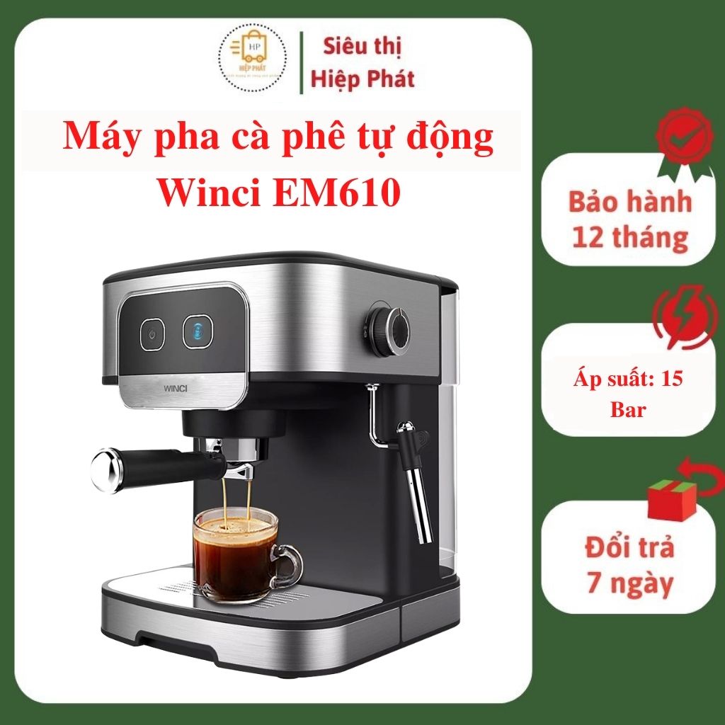 Máy pha cà phê Espresso Winci EM610 công suất 1200W pha cafe espresso tự động dùng cho gia đình - văn phòng, có hệ thống điều chỉnh bọt sữa cappuccino - Hàng chính hãng